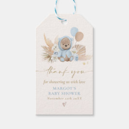 Boho Teddy Bear Blue Barly Wait Baby shower Cadeaulabel