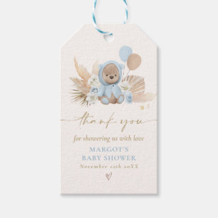 Boho Teddy Bear Blue Barly Wait Baby shower Cadeaulabel
