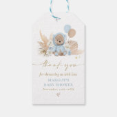 Boho Teddy Bear Blue Barly Wait Baby shower Cadeaulabel (Achterkant)