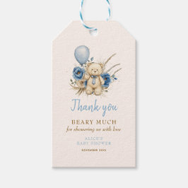 Boho Teddy Bear Blue Barly Wait Baby shower Favor Cadeaulabel