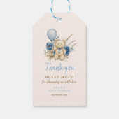Boho Teddy Bear Blue Barly Wait Baby shower Favor Cadeaulabel (Achterkant)