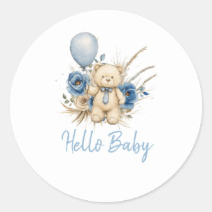 Boho Teddy Bear Blue Barly Wait Baby shower Favor Ronde Sticker