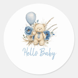 Boho Teddy Bear Blue Barly Wait Baby shower Favor Ronde Sticker