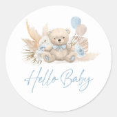 Boho Teddy Bear Blue Barly Wait Baby shower Favor Ronde Sticker (Voorkant)