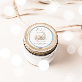Boho Teddy Bear Blue Barly Wait Baby shower Favor Ronde Sticker