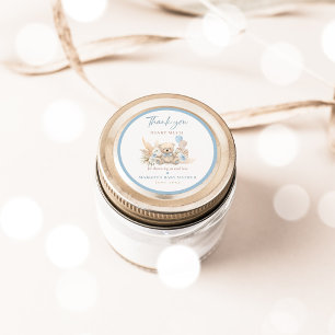 Boho Teddy Bear Blue Barly Wait Baby shower Favor Ronde Sticker
