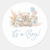 Boho Teddy Bear Blue Barly Wait Baby shower Favor Ronde Sticker (Voorkant)