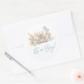Boho Teddy Bear Blue Barly Wait Baby shower Favor Ronde Sticker (Envelop)