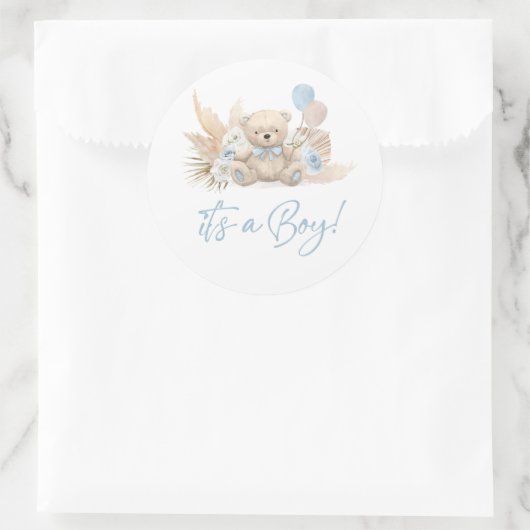 Boho Teddy Bear Blue Barly Wait Baby shower Favor Ronde Sticker (Tas)