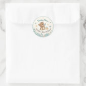 Boho Teddy Bear Blue Barly Wait Baby shower Ronde Sticker (Tas)