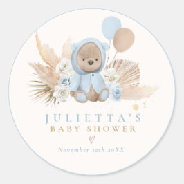 Boho Teddy Bear Blue Barly Wait Baby shower Ronde Sticker