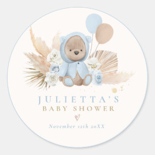 Boho Teddy Bear Blue Barly Wait Baby shower Ronde Sticker