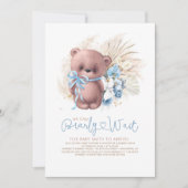 Boho Teddy Bear Blue Barly Wait Boy Baby shower Kaart (Voorkant)