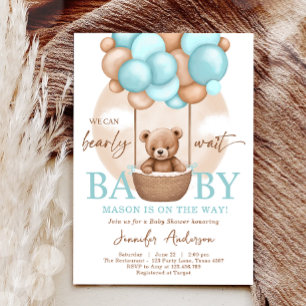 Boho Teddy Bear Blue Boy Barly Wachten Baby shower Kaart