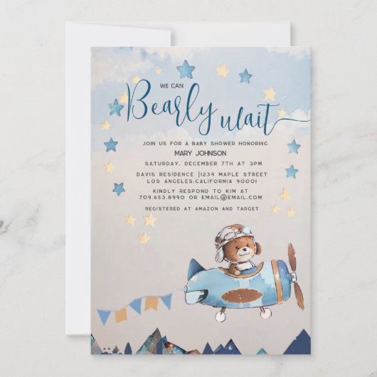 Boho Teddy Bear Boy Barly Wait Baby shower Kaart (Voorkant)