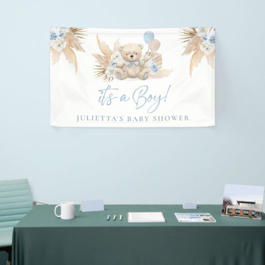 Boho Teddy Bear Boy Blue Baby shower Welkom Spandoek (Beurs)