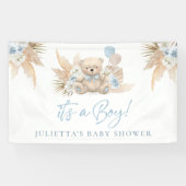 Boho Teddy Bear Boy Blue Baby shower Welkom Spandoek (Horizontaal)