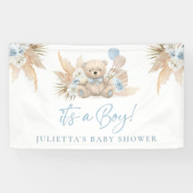 Boho Teddy Bear Boy Blue Baby shower Welkom