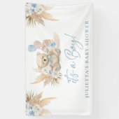 Boho Teddy Bear Boy Blue Baby shower Welkom Spandoek (Verticaal)