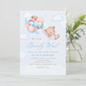 Boho Teddy Bear Boy Blue Barly Wacht Baby shower I Kaart (Staand voorkant)