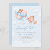 Boho Teddy Bear Boy Blue Barly Wacht Baby shower I Kaart (Voorkant / Achterkant)