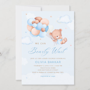 Boho Teddy Bear Boy Blue Barly Wacht Baby shower I Kaart