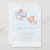 Boho Teddy Bear Boy Blue Barly Wacht Baby shower I Kaart (Voorkant)