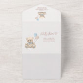 Boho Teddy Bear Boy Blue Barly Wait Baby shower All In One Uitnodiging (Buitenkant)