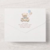 Boho Teddy Bear Boy Blue Barly Wait Baby shower All In One Uitnodiging (Achterkant)