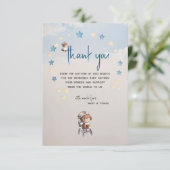 Boho Teddy Bear Boy Blue Barly Wait Baby shower Bedankkaart (Staand voorkant)