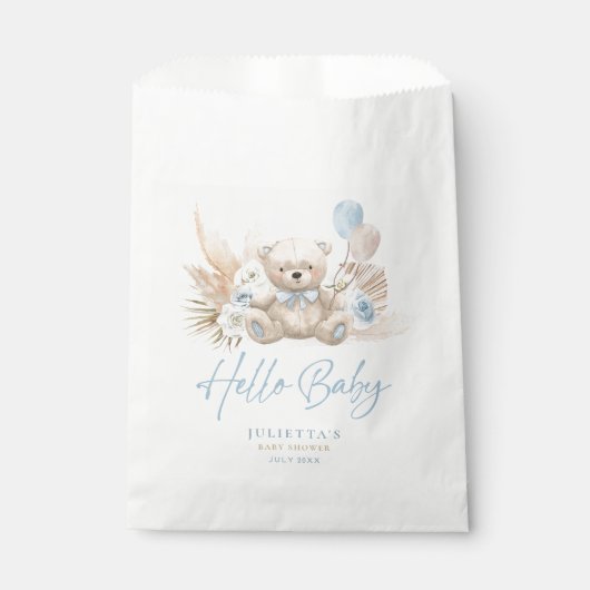 Boho Teddy Bear Boy Blue Barly Wait Baby shower Bedankzakje (Voorkant)