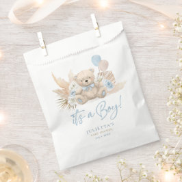 Boho Teddy Bear Boy Blue Barly Wait Baby shower Bedankzakje