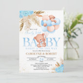 Boho Teddy Bear Boy Blue Barly Wait Baby shower Kaart (Staand voorkant)