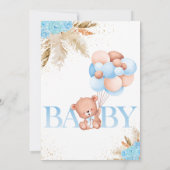 Boho Teddy Bear Boy Blue Barly Wait Baby shower Kaart (Achterkant)
