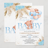 Boho Teddy Bear Boy Blue Barly Wait Baby shower Kaart (Voorkant / Achterkant)