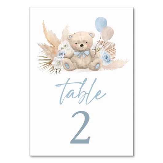 Boho Teddy Bear Boy Blue Barly Wait Baby shower Kaart (Voorkant)