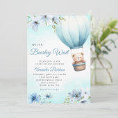 Boho Teddy Bear Boy Blue Barly Wait Baby shower Kaart (Staand voorkant)
