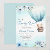 Boho Teddy Bear Boy Blue Barly Wait Baby shower Kaart (Voorkant / Achterkant)