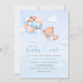 Boho Teddy Bear Boy Blue Barly Wait Baby shower Kaart (Voorkant)