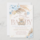 Boho Teddy Bear Boy Blue Barly Wait Baby shower Kaart (Voorkant)