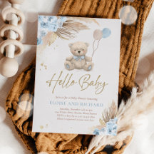 Boho Teddy Bear Boy Blue Barly Wait Baby shower