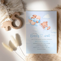 Boho Teddy Bear Boy Blue Barly Wait Baby shower