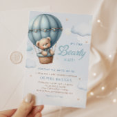 Boho Teddy Bear Boy Blue Barly Wait Baby shower Kaart