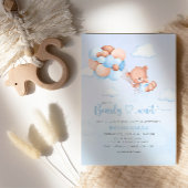Boho Teddy Bear Boy Blue Barly Wait Baby shower Kaart