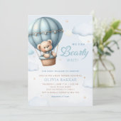 Boho Teddy Bear Boy Blue Barly Wait Baby shower Kaart (Staand voorkant)