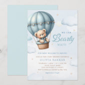 Boho Teddy Bear Boy Blue Barly Wait Baby shower Kaart (Voorkant / Achterkant)