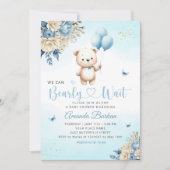 Boho Teddy Bear Boy Blue Barly Wait Baby shower Kaart (Voorkant)