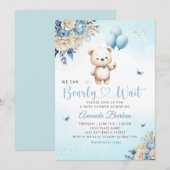 Boho Teddy Bear Boy Blue Barly Wait Baby shower Kaart (Voorkant / Achterkant)