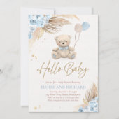 Boho Teddy Bear Boy Blue Barly Wait Baby shower Kaart (Voorkant)