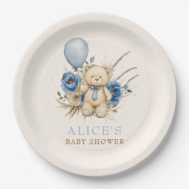 Boho Teddy Bear Boy Blue Barly Wait Baby shower Papieren Bordje